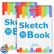 9" x 12" Sketch Book, 2-Pack 50 Sheets Spiral Bound Art Sketchbook, Acid Free