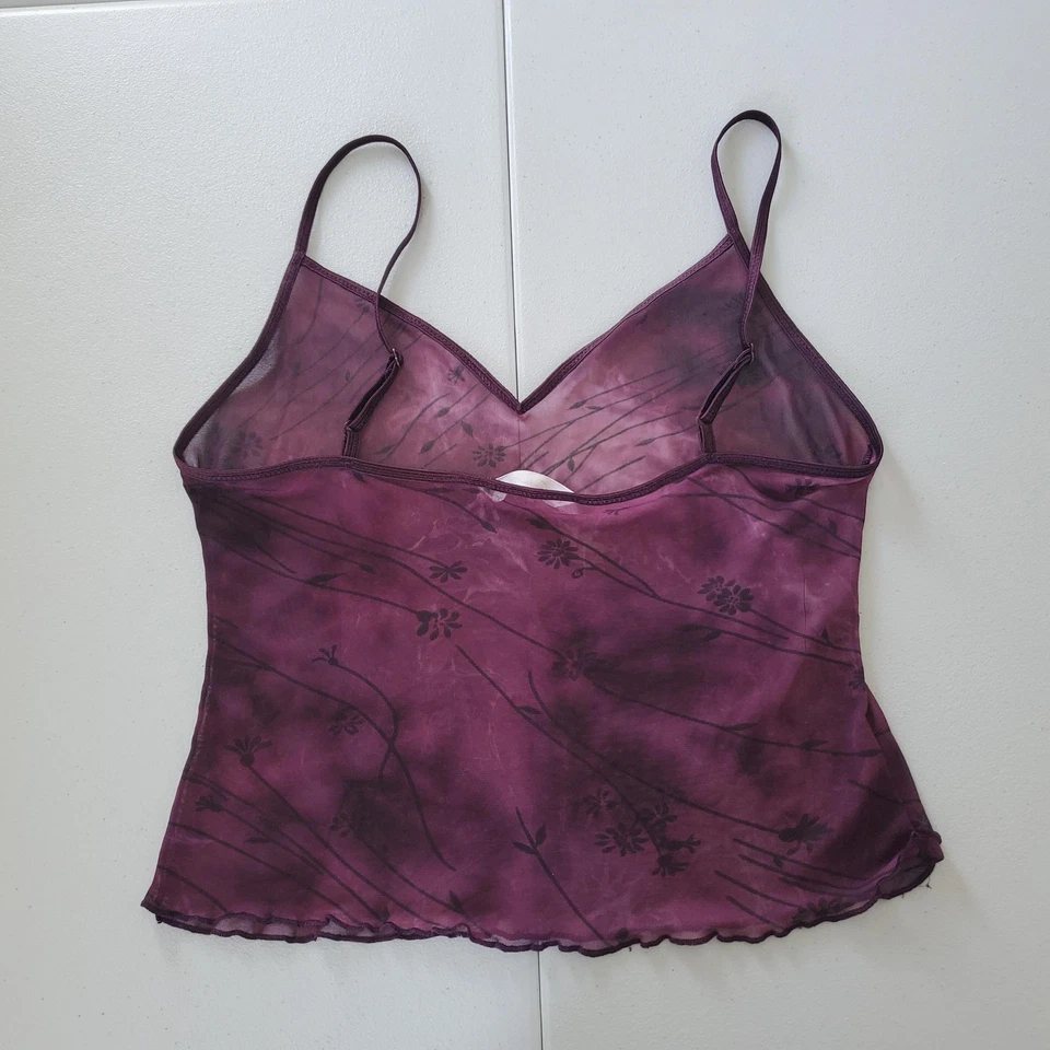 Camisola Y2K Fairy Grunge para mujer pequeña púrpura malla transparente correa de espagueti floral Foto 2 de 4