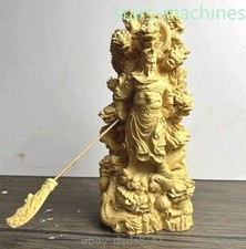 8"in Chinese Cypress Wood Carved Guan Yu Guan Gong Warrior Dragon Statue