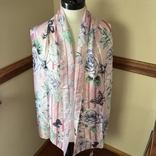 Vince Camuto NWT Oblong Scarf Pink Floral /Butterflies Design 17x70