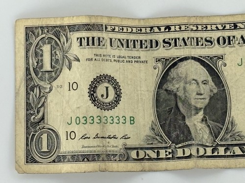 Near Solid Seven In A Row 03333333 Fancy Serial Number $1 Bill. - Picture 2 of 4