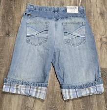 Vintage Southpole Jean Shorts Mens 36 Baggy Y2K Denim Jorts Hiphop Plaid Accents
