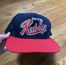 Vintage Red Navy and White 1980's Red Sox Flat Brim Trucker Hat Snap Back Cap