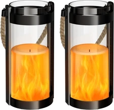 Vintage Lantern Glass Retro Lanterns LED Flickering Flameless Candle Battery Pow