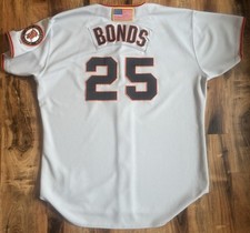 Barry Bonds Game Issued Worn Used 2001 Giants Road Jersey. Bonds Patch