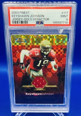 2003 Topps Finest - Keyshawn Johnson #117 Gold X-Fractor /50 Patch PSA 9 Bucs