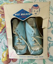 Vintage 1950s Wee Walker Blue Baby Shoes Size 3 with Original Box