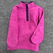 L.L. Bean Fleece Pullover Girls Size M 10/12 Pink Snap T Neck Long Sleeve Casual