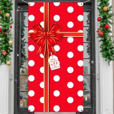 Christmas Door Cover Xmas Gift Box Red Holiday Front Door Christmas Decorations.