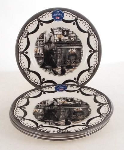 Royal Stafford Halloween Wicked Witch Brew Fireplace 8.5” Salad Plates Set of 4 - Picture 4 of 6