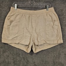 Breathable Boho High Rise Linen Blend Shorts Beige Elastic Waist Size M Old Navy