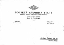 Societa' anonima Fiart. Listino prezzi n. 5, ottobre 1925