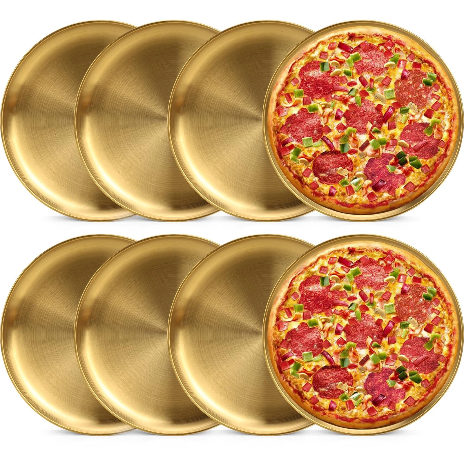 8 Pieces Gold Pizza Pan Bulk 12 inch Stainless Steel Pizza Pan for Oven, Roun...
