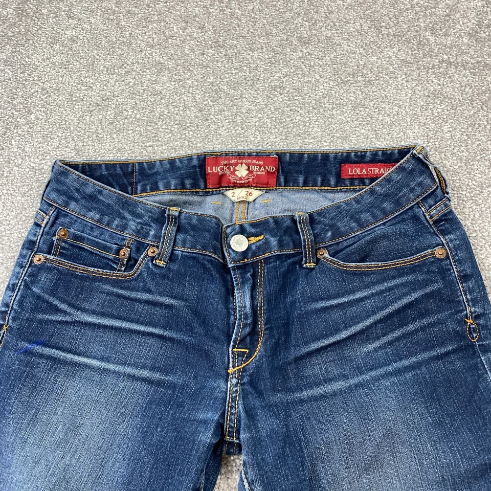 Pantalones de mezclilla rectos Lucky Brand Lolo para mujer 2/26 tobillo azul tiro bajo bigote de 5 bolsillos Foto 2 de 4
