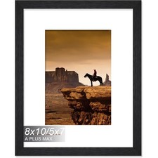 8x10 Picture Frame Black Wood Grain for 5x7 Photo with Mat or 8x10 Without Mat