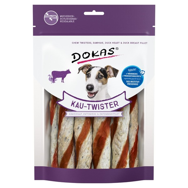 Dokas Kau-Twister Piel Bovina, Entenherz & Magret de Pato 200G, Nuevo