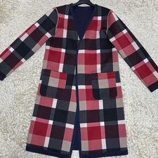 Current Reversible Collarless Coat Blue Label Crest Bridge Nova Check