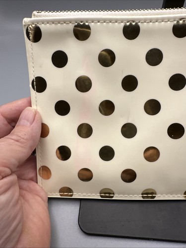Kate Spade White Clutch Gold Polka Dots Heart Pull Tab Pencil Zip Pouch KST - Imagen 8 de 10