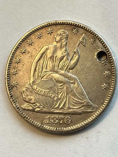 1876 Seated Liberty Half Dollar Holed, AU Details Custer’s  Last Stand year 1876