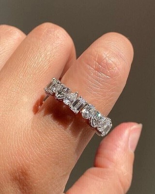 14k White Gold Diamond 5 Carat E F VVS2 Lab Grown Sparkling Multi Shape Band