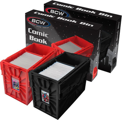 Stylish Red & Black Comic Book Bin Set | Durable Plastic Organizer