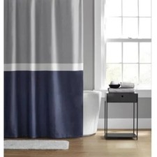 Simply Essential 54 x80 Color Block Shower Curtain in Blue/Grey, Pre-owned