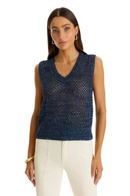 Addison Sequin Crochet Top Navy, New THE NOLI SHOP