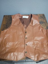 Vtg Lariat Leathers Biker Cowboy Brown Vest USA 100% Genuine Leather Mens Sz L