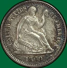 1869 Seated Liberty Half Dime Almost Uncirculated AU Coin #39334