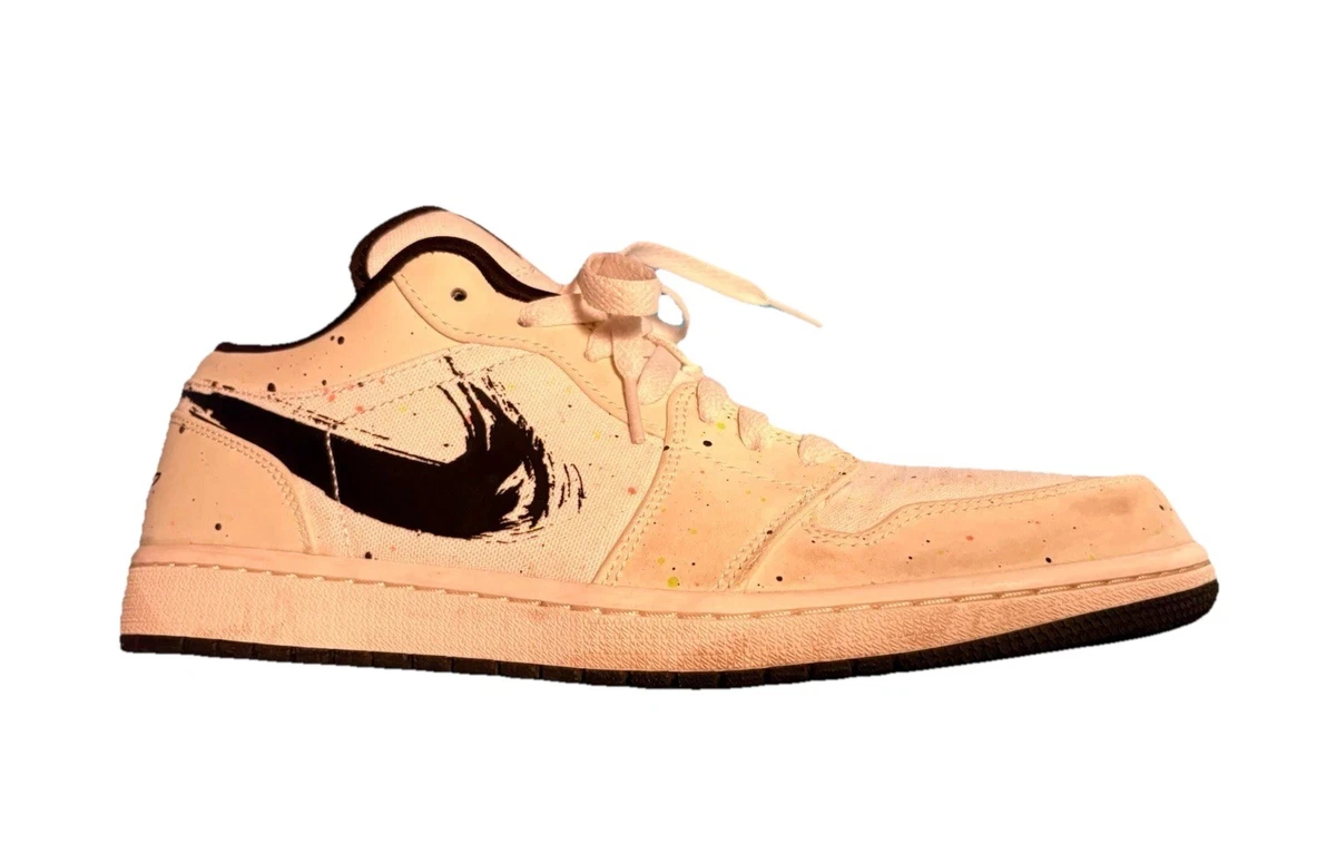 Size 7y- Air Jordan 1 Low Brushstroke Swoosh - Paint Splatter Nike Air Jordan 1 Low Brushstroke Review and on Foot - YouTube main image 4