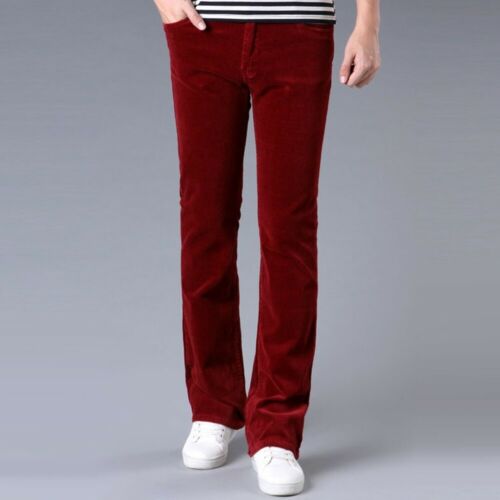 Mens 60s 70s Corduroy Bell Bottom Flared Pants Bootcut Trousers Slim Stretch - Picture 17 of 20