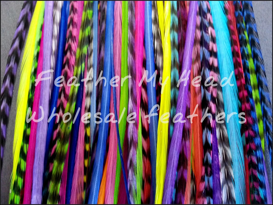Feather Hair Extensions Super Long 11  - 14 In (28-36cm) 100 Pc Bright Colors - Image 2 of 2