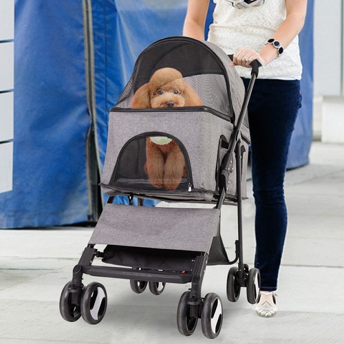 Large Foldable Pet Dog Cat Stroller Puppy Pushchair Pram Carrier w Rain Cover - Picture 5 of 18