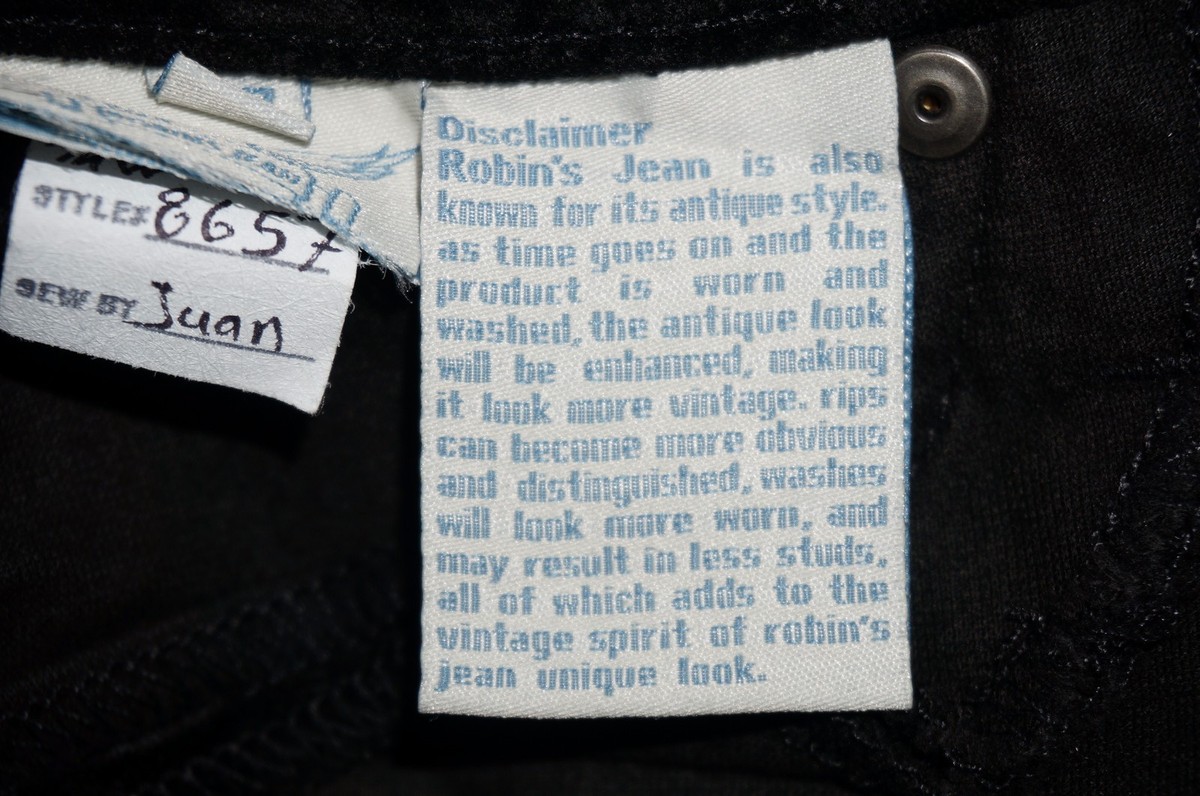 Jean ROBIN'S JEAN Femme Taille 27 - Jambe Droite, Noir, Neuf Sans Étiquettes, 97% Coton