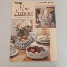 Vintage Home Accents Crocheted With Thread LEISURE ARTS Leaflet #997 baskets hat