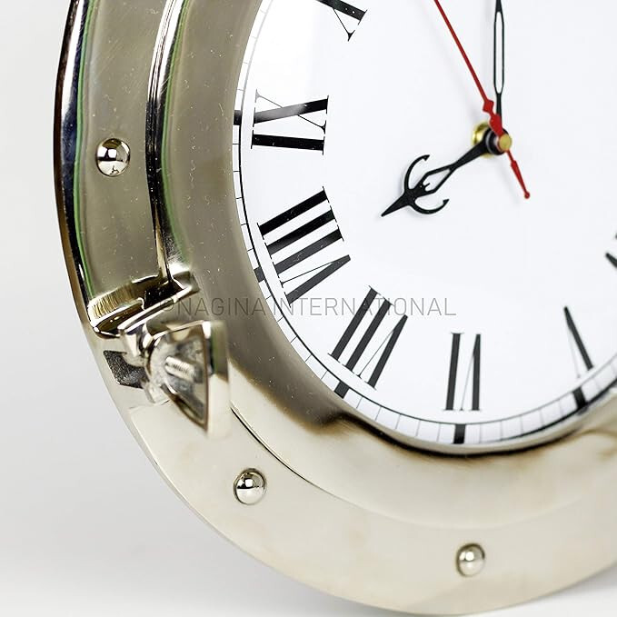 Premium Silver Aluminum Nickel Coated Nautical Ship's Porthole Wall Clock Decor