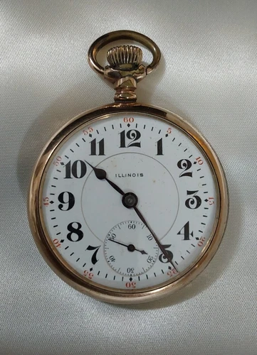 Illinois Antique Open Face Pocket Watch Gold Filled, Runs
