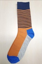 Orange Navy Blue Stripe Socks Novelty Unisex 6-12 Crazy Fun SF24