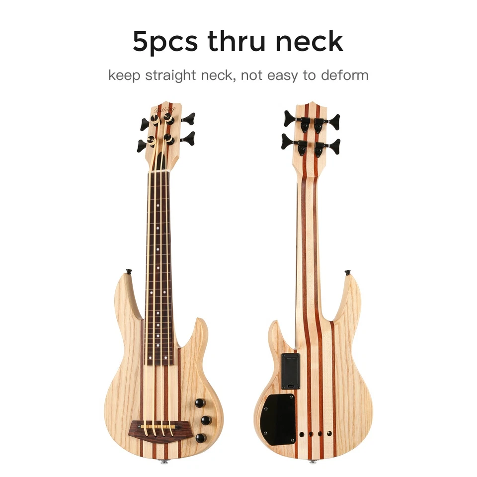 Batking Ukulele Electric Bass Neck-thru Fretless Without Fret Only Fret Line W/B - Image 2 of 4