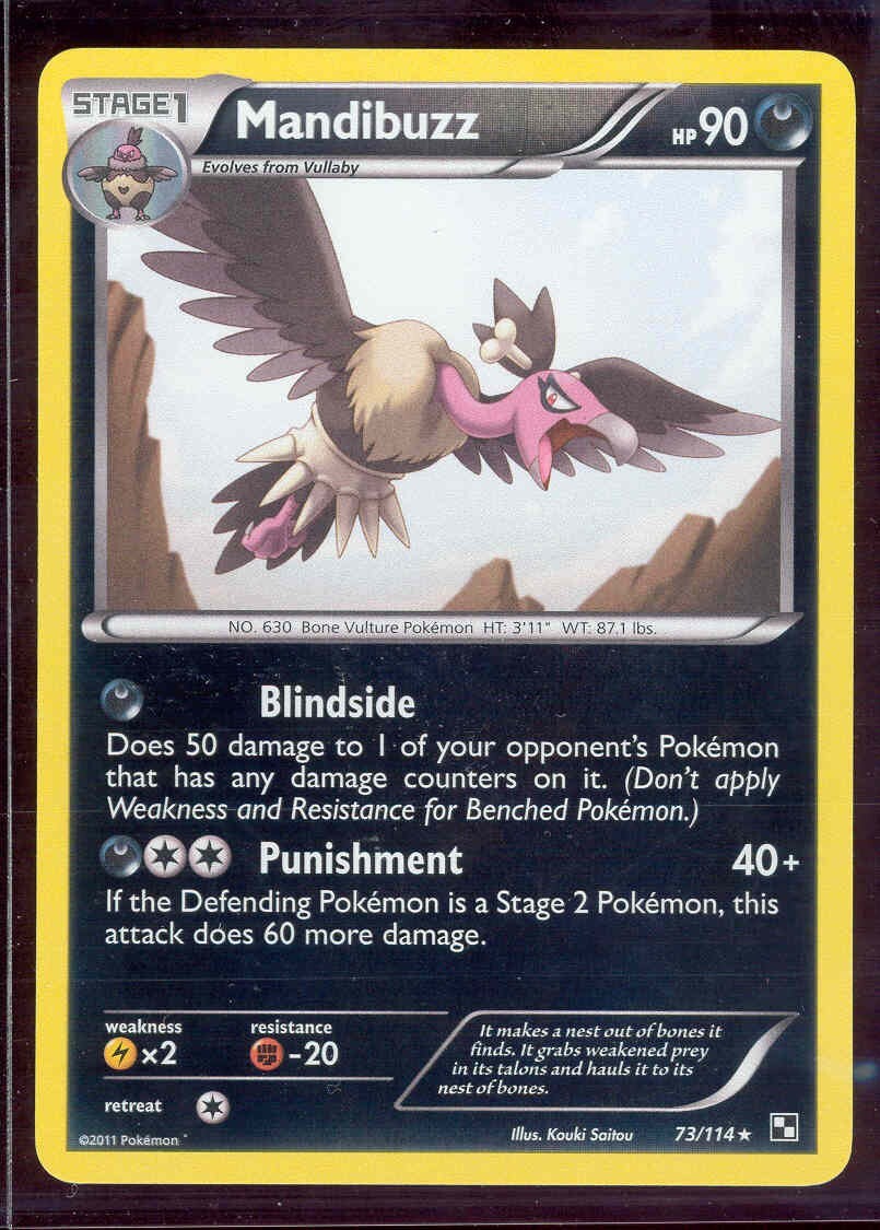Pokemon MANDIBUZZ 73/114 Black & White RARE Rev Holo - NEAR MINT/MINT