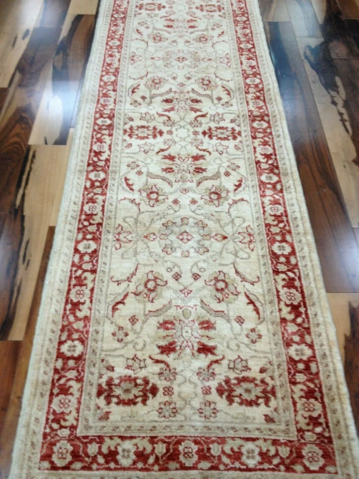 2.7 x 13.7 Beige Pakistan Peshavar Hand Knotted Wool Oriental Rug Runner - Image 4 of 4