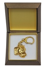 Dogo Argentino - gold plated keyring with image of a dog, in box, Art Dog USA