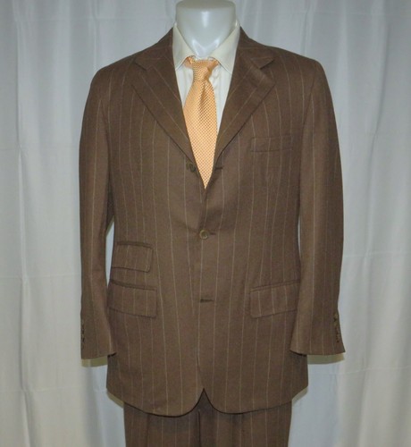 Fabrizio New York maßgeschneiderter Flanellanzug schwer braun gestreift drei Knöpfe 38R - Bild 3 von 20