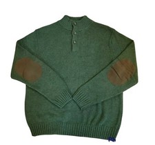 Chaps Men's Size XL Green Pullover Sweater Quarter Button Elbow Patches