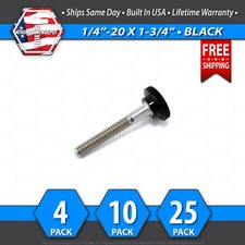 1/4"-20 x 1-3/4" Thumb Screw Stainless Steel - Black Round Knurled Knob - USA