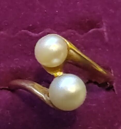 Vintage 14k  YELLOW GOLD Ring With 2 Pearls  Size 6-- 2.92  grams ((G16)) - Picture 1 of 5