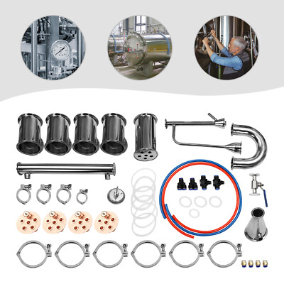 4'' 4-Layer 45.2*16.9in Silver Plate Stainless Moonshine Flute Column Tower Kit
