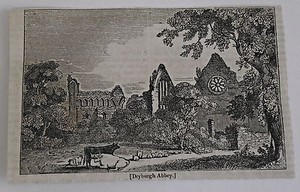 small 1832 magazine engraving ~ DRYBURGH ABBEY Scotland