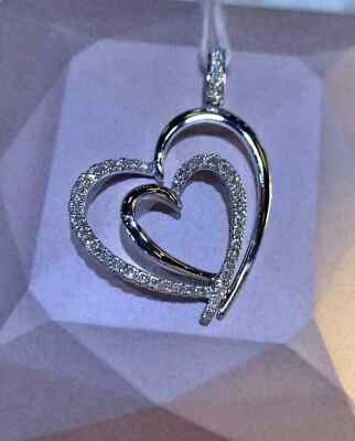 0.60Ct Real Moissanite Double Heart Women's Pendant 14K White Gold Plated