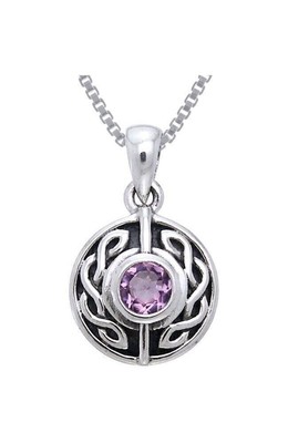 Jewelry Trends Sterling Silver with Purple Amethyst Celtic Knot Pendant on Box C